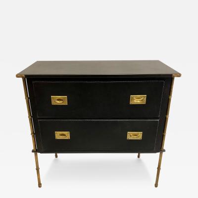 Jacques Adnet Rare French Handstitched Leather and Brass Faux Bamboo Commode by Jacques Adnet