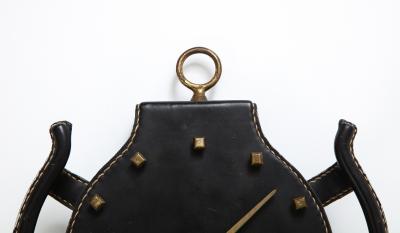 Jacques Adnet Rare Leather and Bronze Horseshoe Wall Clock by Jacques Admet
