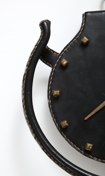 Jacques Adnet Rare Leather and Bronze Horseshoe Wall Clock by Jacques Admet