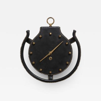 Jacques Adnet Rare Leather and Bronze Horseshoe Wall Clock by Jacques Admet