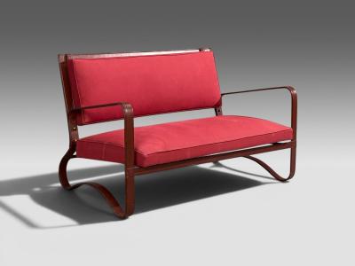Jacques Adnet Rare Settee Leather Steel France 1950s