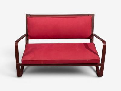 Jacques Adnet Rare Settee Leather Steel France 1950s