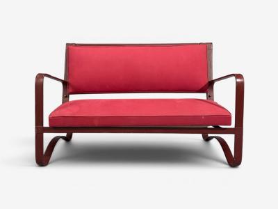 Jacques Adnet Rare Settee Leather Steel France 1950s