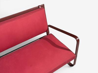 Jacques Adnet Rare Settee Leather Steel France 1950s