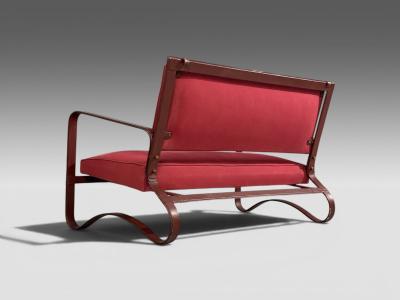 Jacques Adnet Rare Settee Leather Steel France 1950s