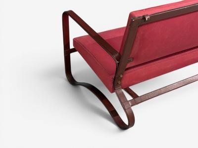 Jacques Adnet Rare Settee Leather Steel France 1950s
