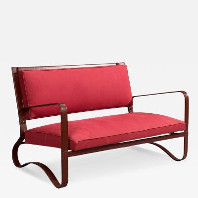 Jacques Adnet Rare Settee Leather Steel France 1950s