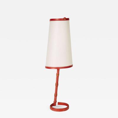 Jacques Adnet Rare Stitched Leather Lamp By Jacques Adnet