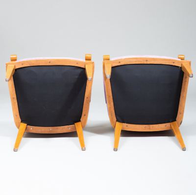 Jacques Adnet SET OF FOUR ART DECO BEECHWOOD ARMCHAIRS BY JACQUES ADNET