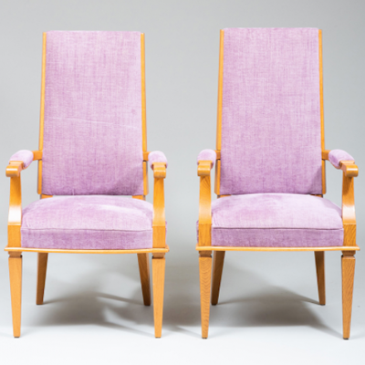 Jacques Adnet SET OF FOUR ART DECO BEECHWOOD ARMCHAIRS BY JACQUES ADNET