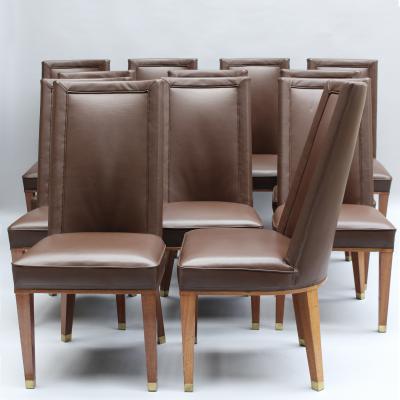 Jacques Adnet Set of 12 Fine French 1950s Mahogany Dining Chairs by Jacques Adnet