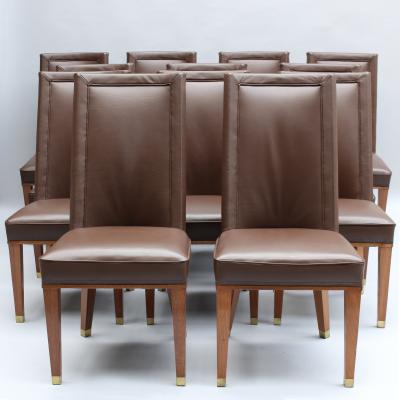 Jacques Adnet Set of 12 Fine French 1950s Mahogany Dining Chairs by Jacques Adnet