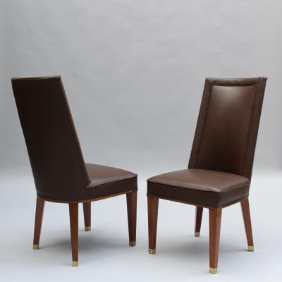 Jacques Adnet Set of 12 Fine French 1950s Mahogany Dining Chairs by Jacques Adnet