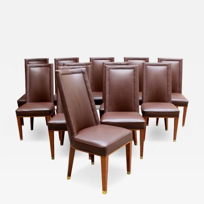 Jacques Adnet Set of 12 Fine French 1950s Mahogany Dining Chairs by Jacques Adnet