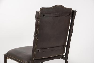 Jacques Adnet Set of 4 chairs in stitched leather By Jacques Adnet