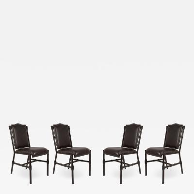Jacques Adnet Set of 4 chairs in stitched leather By Jacques Adnet