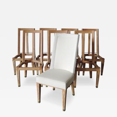 Jacques Adnet Set of 8 Fine French 1950s Bleached Mahogany Dining Chairs by Jacques Adnet