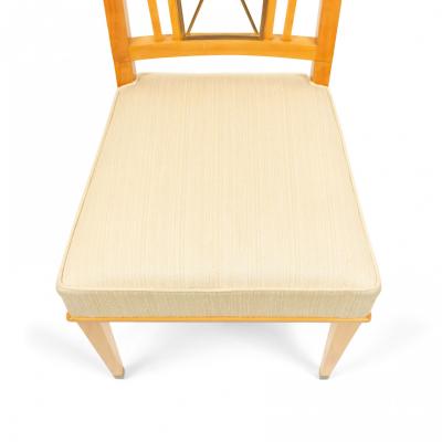 Jacques Adnet Set of 8 French Maple and Silk Side Chairs manner of Jacques Adnet 