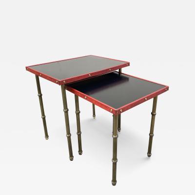 Jacques Adnet Set of two 1950s Stitched leather nesting tables by Jacques Adnet