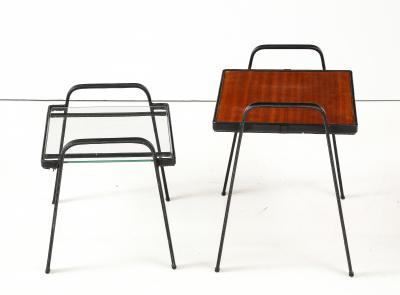 Jacques Adnet Set of two stitched leather nesting tables by Jacques Adnet