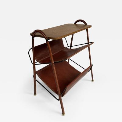 Jacques Adnet Side table or magasine rack table in stitched leather By Jacques Adnet