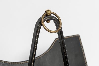 Jacques Adnet Stitched Leather Magasine Rack by Jacques Adnet