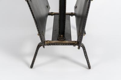 Jacques Adnet Stitched Leather Magasine Rack by Jacques Adnet