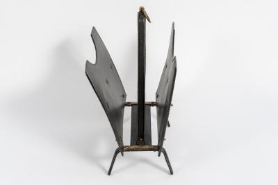 Jacques Adnet Stitched Leather Magasine Rack by Jacques Adnet