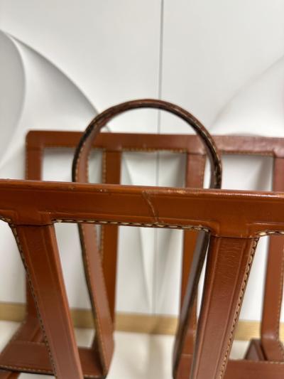 Jacques Adnet Stitched Leather Magazine Rack