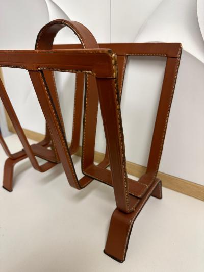 Jacques Adnet Stitched Leather Magazine Rack