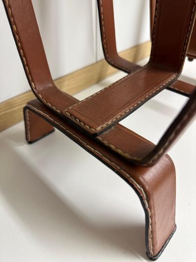 Jacques Adnet Stitched Leather Magazine Rack