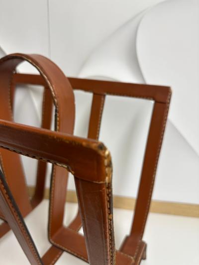 Jacques Adnet Stitched Leather Magazine Rack