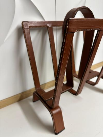 Jacques Adnet Stitched Leather Magazine Rack