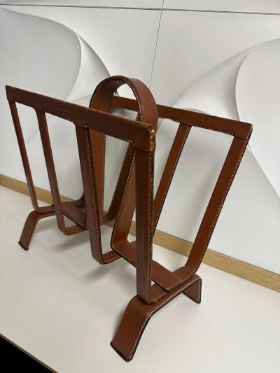 Jacques Adnet Stitched Leather Magazine Rack