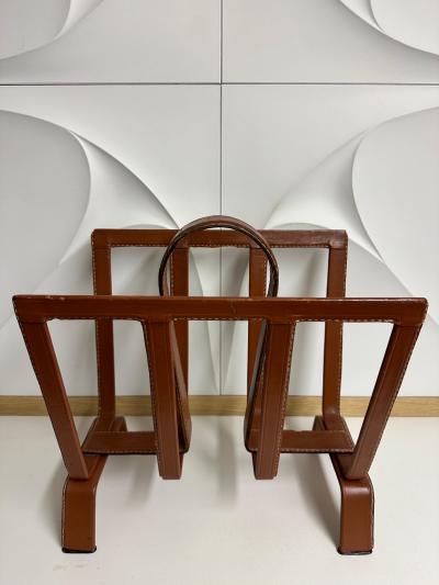 Jacques Adnet Stitched Leather Magazine Rack