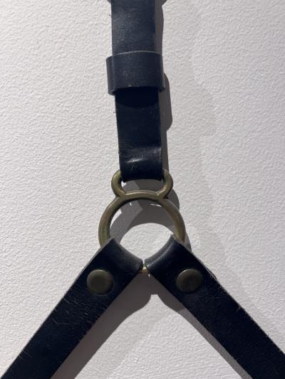 Jacques Adnet Stitched Leather Mirror with Brass Ornamentation