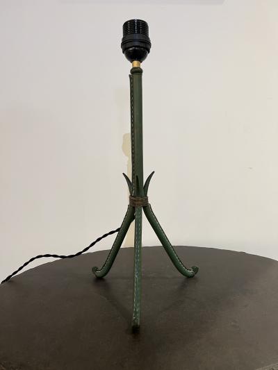 Jacques Adnet Stitched Leather Tripod Table Lamp