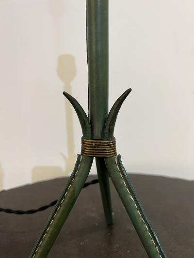 Jacques Adnet Stitched Leather Tripod Table Lamp