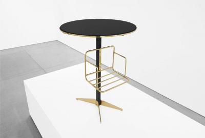 Jacques Adnet Stitched Leather and Brass Gueridon