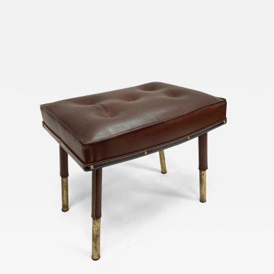 Jacques Adnet Stitched leather Ottoman by Jacques Adnet