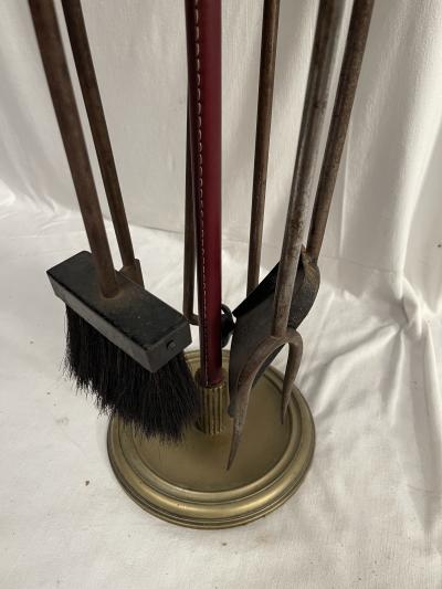 Jacques Adnet Stitched leather and bronze fire stools by Jacques Adnet