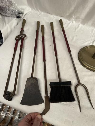 Jacques Adnet Stitched leather and bronze fire stools by Jacques Adnet