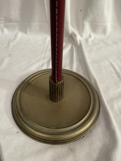 Jacques Adnet Stitched leather and bronze fire stools by Jacques Adnet