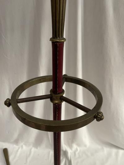 Jacques Adnet Stitched leather and bronze fire stools by Jacques Adnet