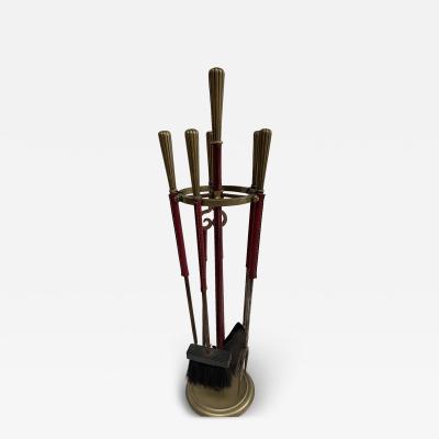 Jacques Adnet Stitched leather and bronze fire stools by Jacques Adnet