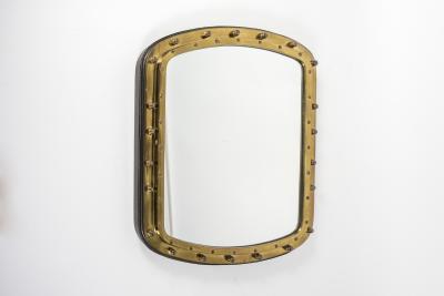 Jacques Adnet Stunning stitched leather mirror by Jacques Adnet