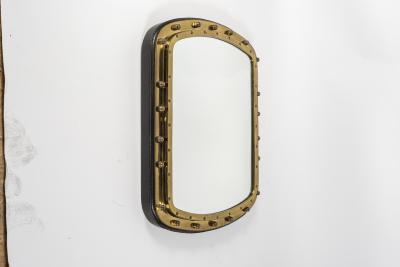Jacques Adnet Stunning stitched leather mirror by Jacques Adnet