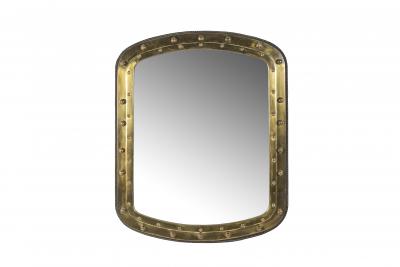 Jacques Adnet Stunning stitched leather mirror by Jacques Adnet