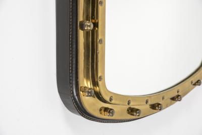 Jacques Adnet Stunning stitched leather mirror by Jacques Adnet