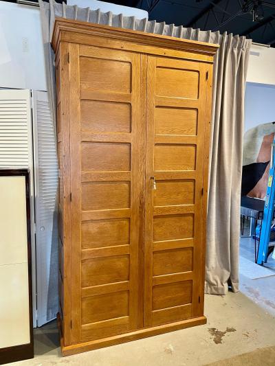 Jacques Adnet Tall Vintage French Oak Cabinet Manner of Jacques Adnet